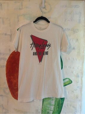 Huey Lewis & The News Vintage Graphic Band Tee - White with Red Triangle